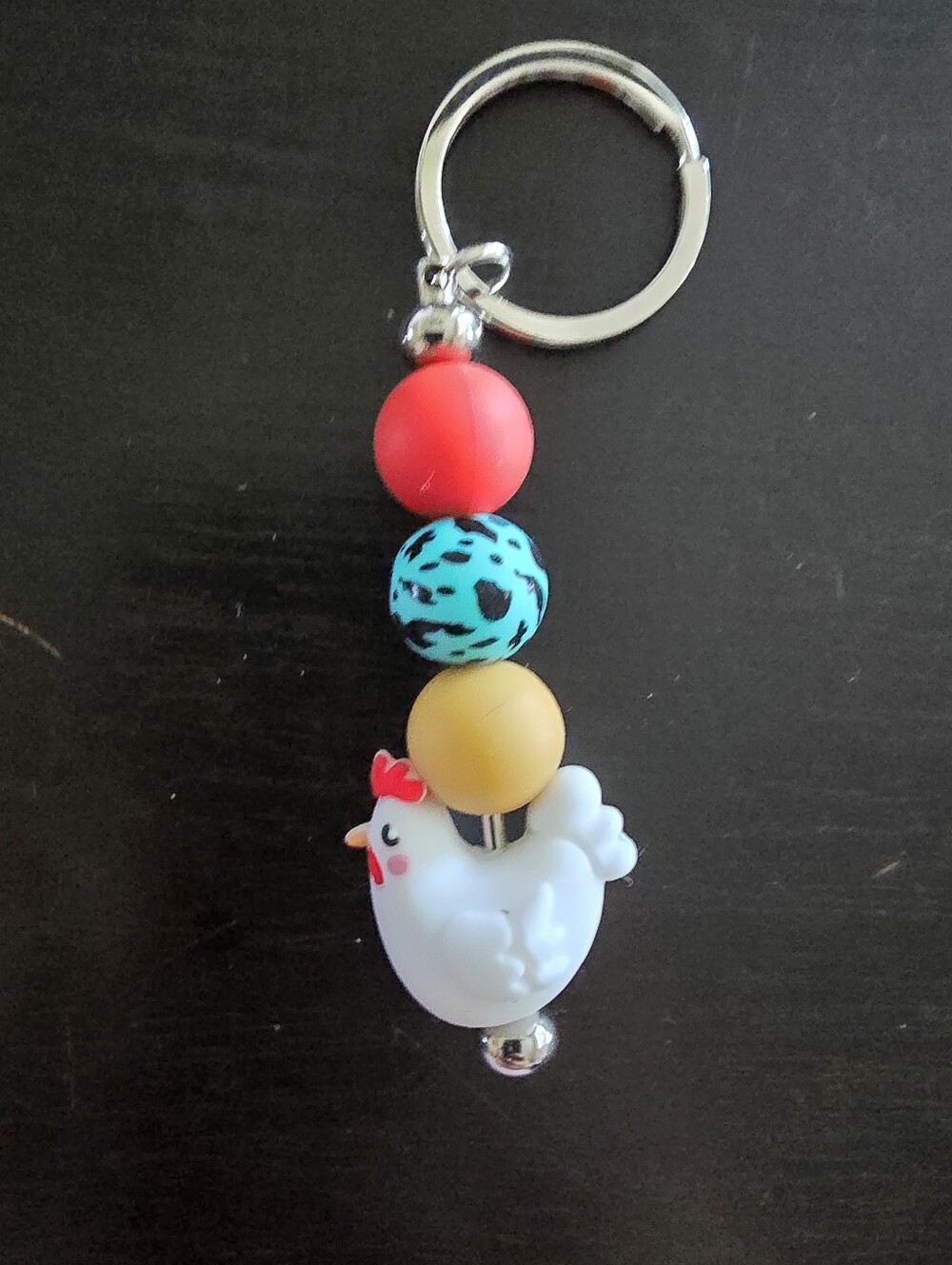 Cute Handmade Chicken Charm Keychain with Colorful Beads